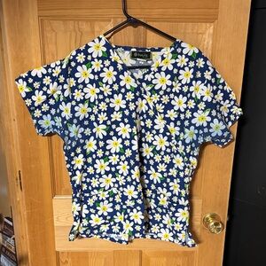 Blue Floral Scrub Top